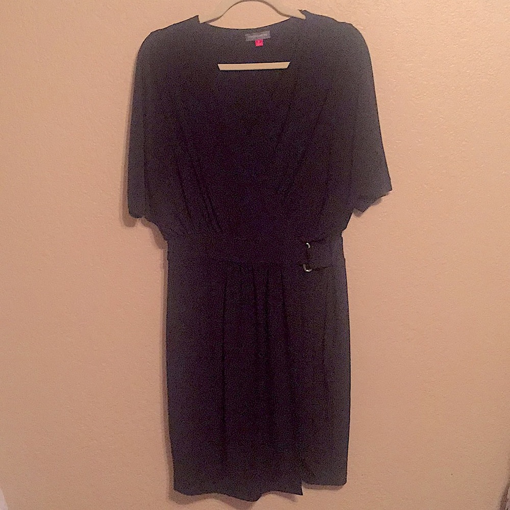 Black V-neck Dress with Belt